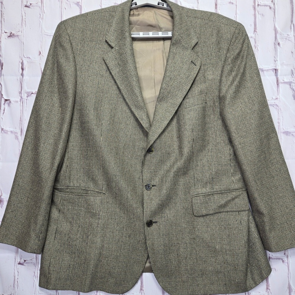 Vintage Chaps Ralph Lauren Blazer Brown Houndstooth Sport Coat Mens 48 Tall